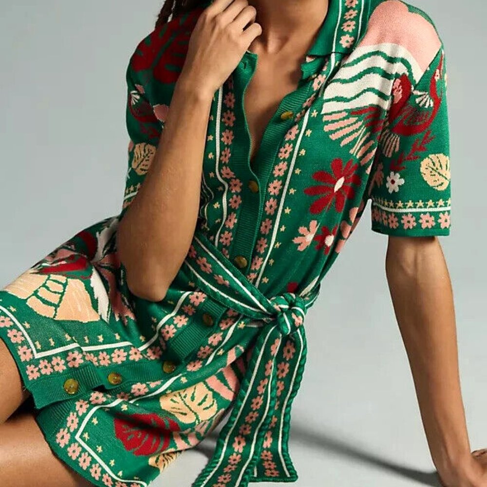 FARM Rio Green and Pink Floral Mini Dress
